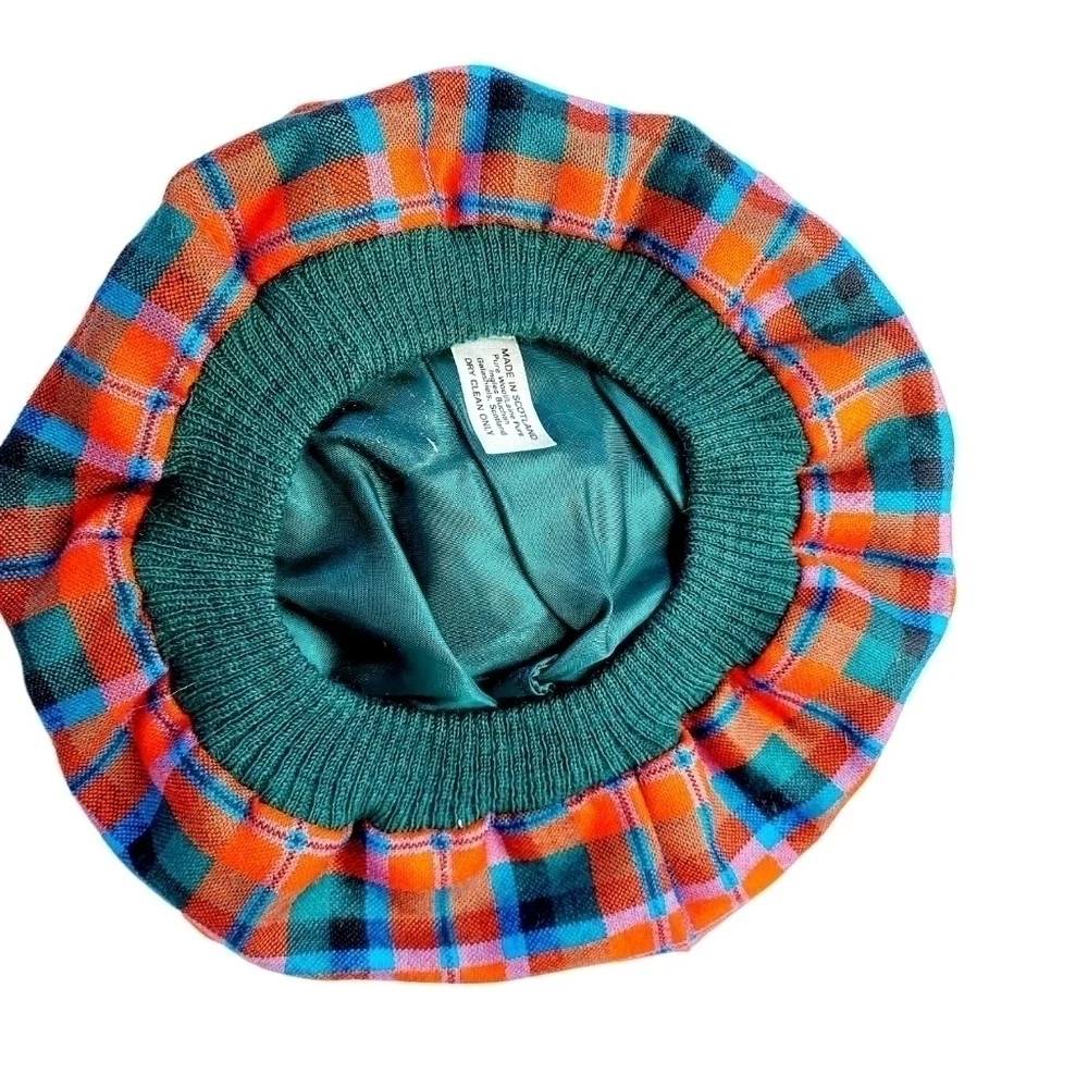 VTG Scottish Tam O'Shanter Beret Pom Pom Plaid 100% Wool Lined Made in Scotland - Picture 6 of 16
